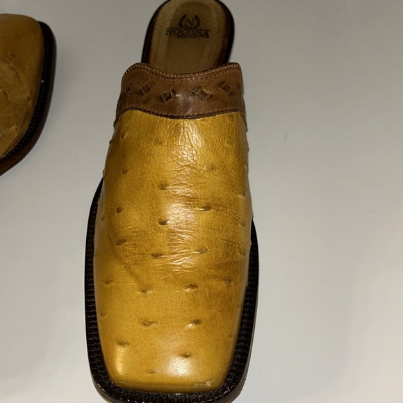 Nocona Full Quill Ostrich Square Toe Western Mule Boots Shoes Yellow Women US9B - Picture 9 of 9